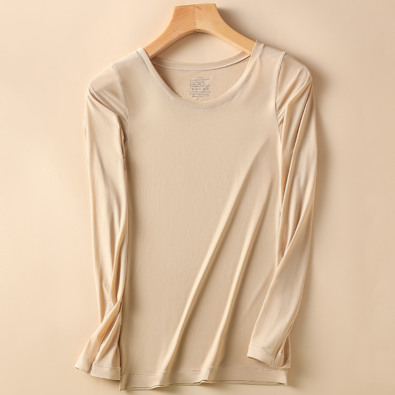 Дълъг ръкав базов топ от акрил, ултра тънък 81–100 г/м², съдържание 50–70% акрил, кръгло деколте, може да се носи и като външна дреха