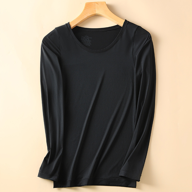 Дълъг ръкав базов топ от акрил, ултра тънък 81–100 г/м², съдържание 50–70% акрил, кръгло деколте, може да се носи и като външна дреха