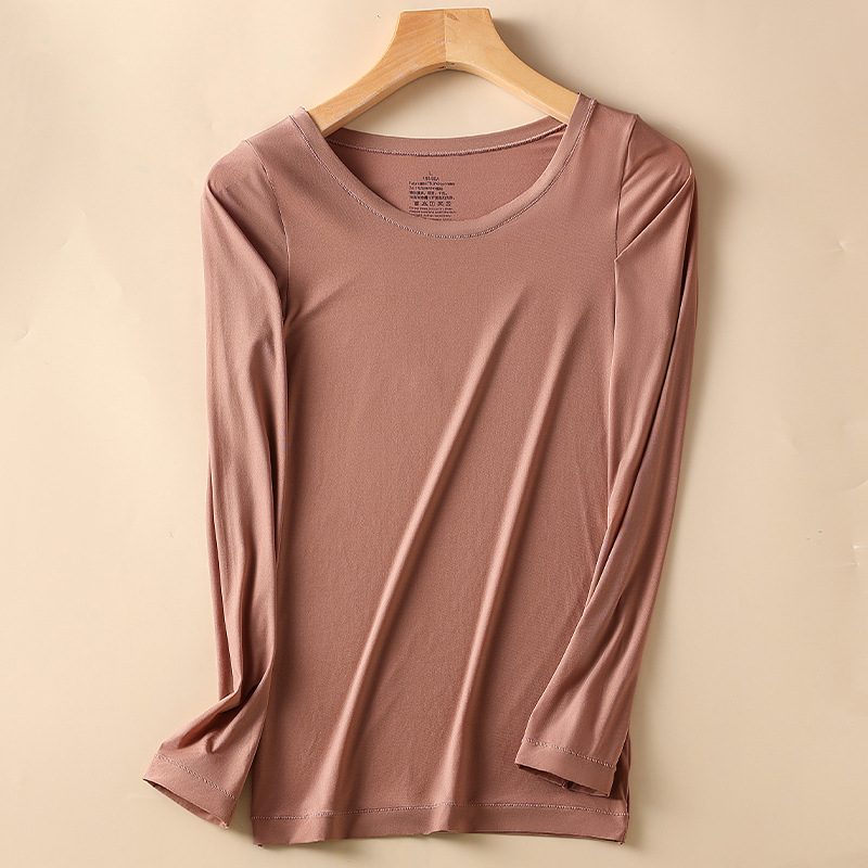 Дълъг ръкав базов топ от акрил, ултра тънък 81–100 г/м², съдържание 50–70% акрил, кръгло деколте, може да се носи и като външна дреха