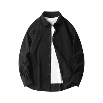 Cămașă corduroy, rever cu guler, mâneci lungi, culoare solidă, croială slim, poliester 96%+