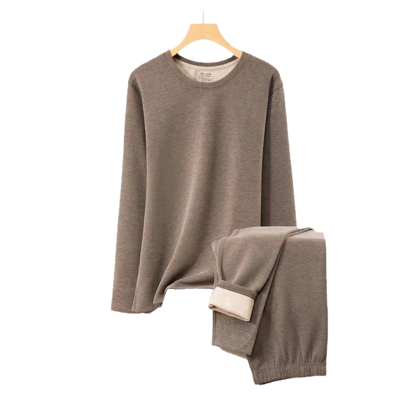 Muški termalni komplet s fleece podsukom, bez šavova, okrugli izrez, dugi rukav, hlače, srednja gustoća 161–180 g/m²