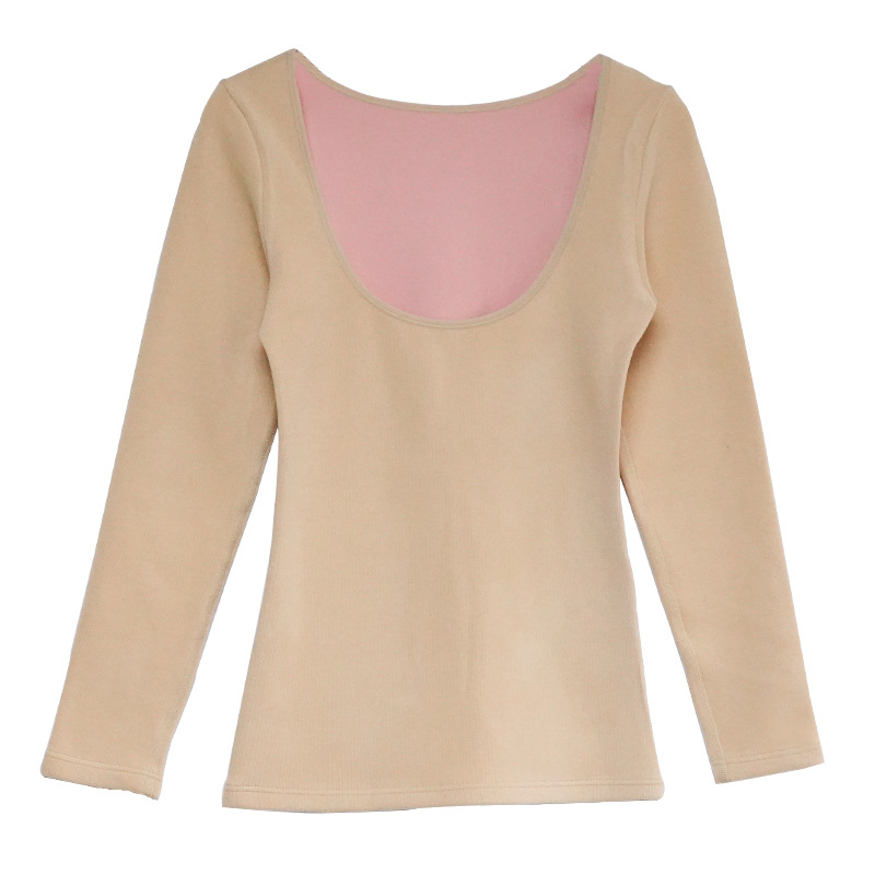 Γυναικείο θερμικό τοπ για θηλάσμό με επένδυση φλίς, U-λαιμό, μακριά μανίκια, πυκνό πολυεστέρα