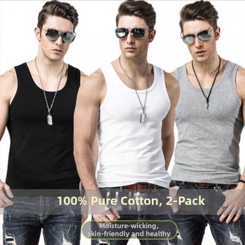Vyriska be rankovių vesta iš 100% medvilnės, plonas audinys, apvali kaklo linija, sporto stilius, vasara