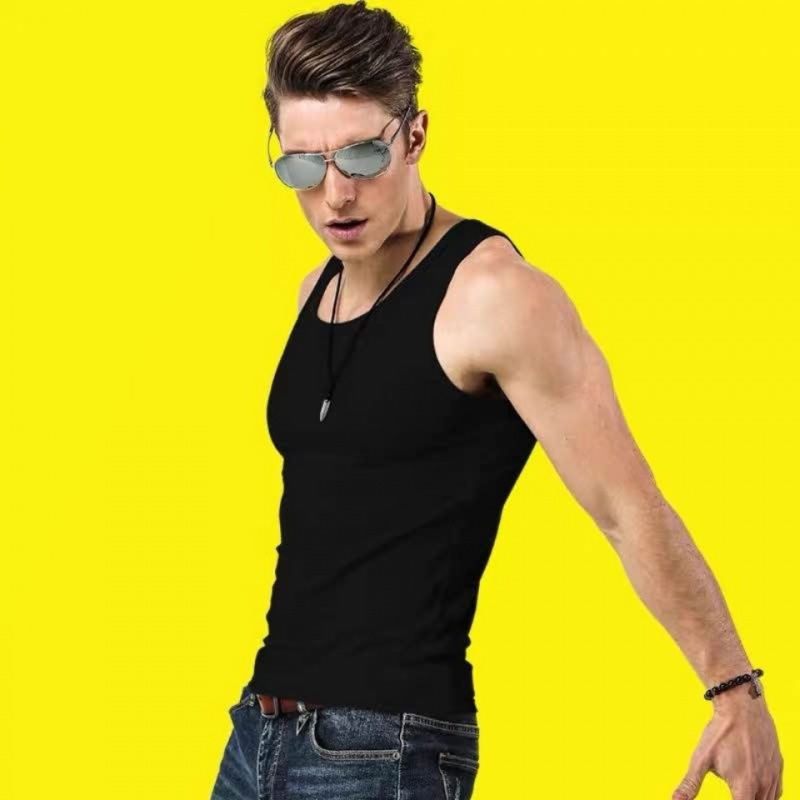 Vyriska be rankovių vesta iš 100% medvilnės, plonas audinys, apvali kaklo linija, sporto stilius, vasara