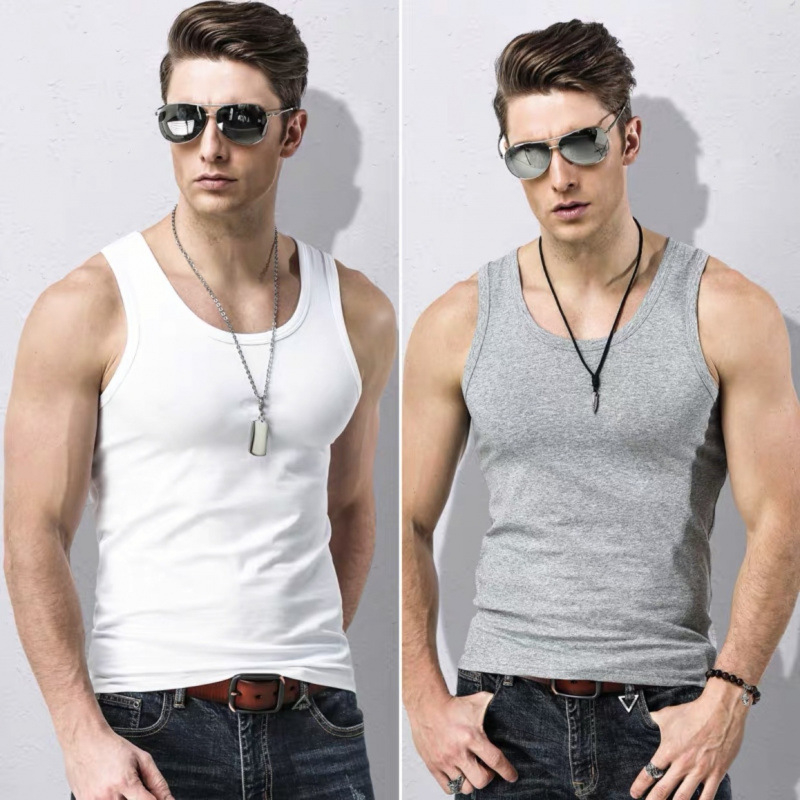 Vyriska be rankovių vesta iš 100% medvilnės, plonas audinys, apvali kaklo linija, sporto stilius, vasara