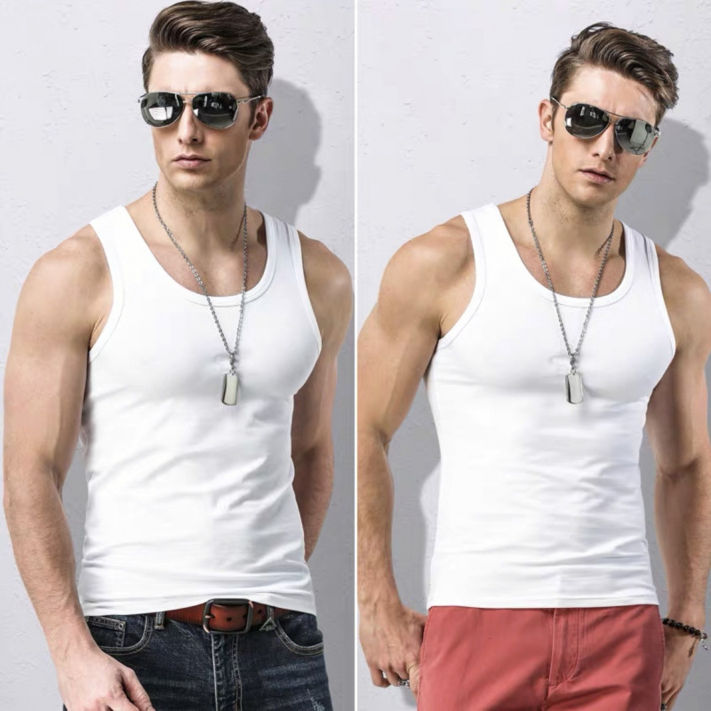 Vyriska be rankovių vesta iš 100% medvilnės, plonas audinys, apvali kaklo linija, sporto stilius, vasara