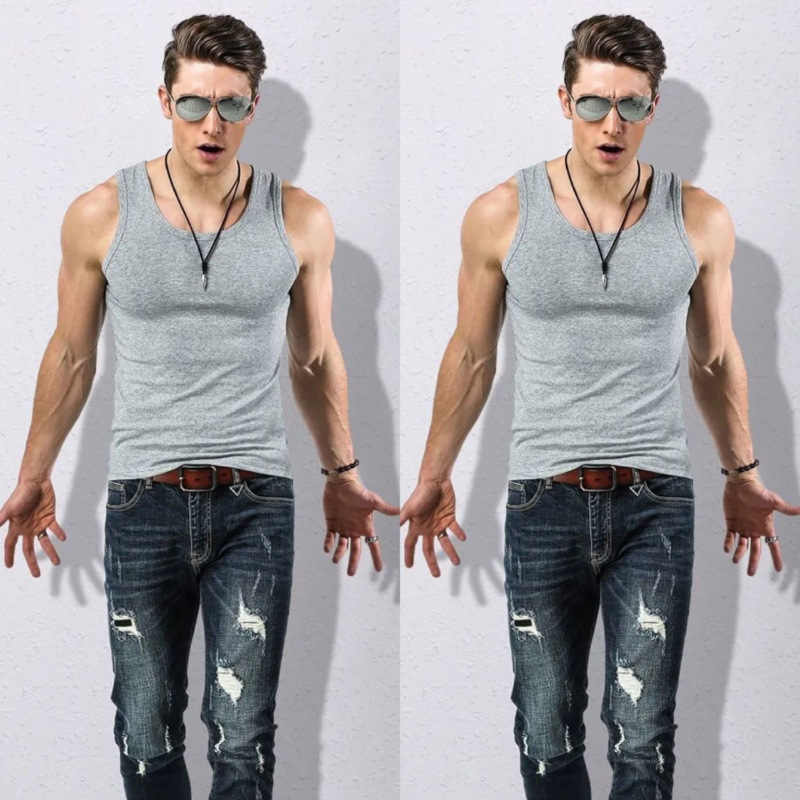 Vyriska be rankovių vesta iš 100% medvilnės, plonas audinys, apvali kaklo linija, sporto stilius, vasara