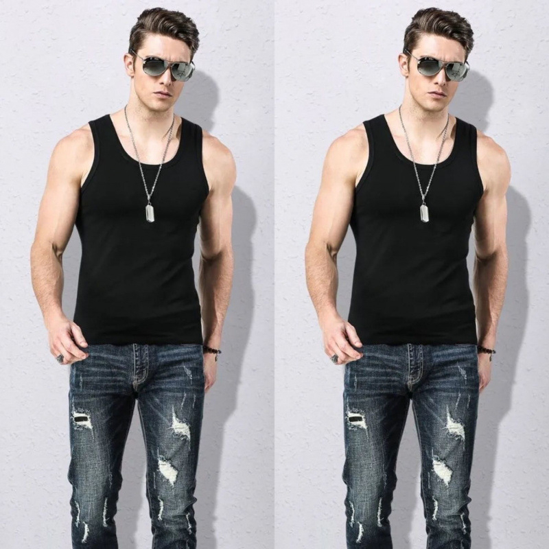 Vyriska be rankovių vesta iš 100% medvilnės, plonas audinys, apvali kaklo linija, sporto stilius, vasara