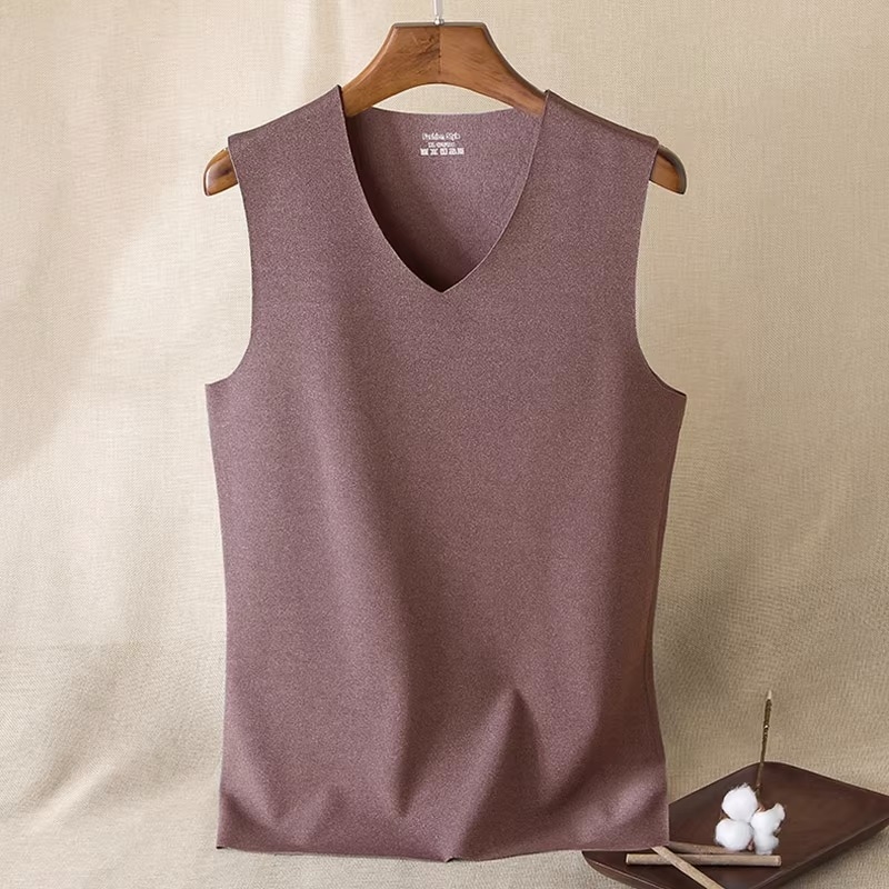 Vyrų be rankovių liemenė su V formos kaklu iš kationinio poliesterio audinio, tankus 251–300 g/m2, ruduo–žiema