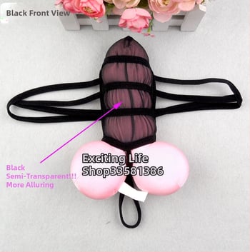 Vyriski tinkliniai tangai su permatiniu dizainu ir U formos kišene, poliesterio turinys 30–50%, įpakuota į maišelį, 2024 m. pavasaris