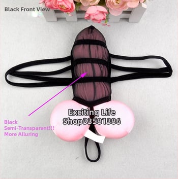 Vyriski tinkliniai tangai su permatiniu dizainu ir U formos kišene, poliesterio turinys 30–50%, įpakuota į maišelį, 2024 m. pavasaris