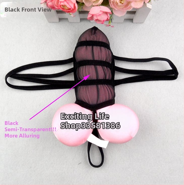 Vyriski tinkliniai tangai su permatiniu dizainu ir U formos kišene, poliesterio turinys 30–50%, įpakuota į maišelį, 2024 m. pavasaris