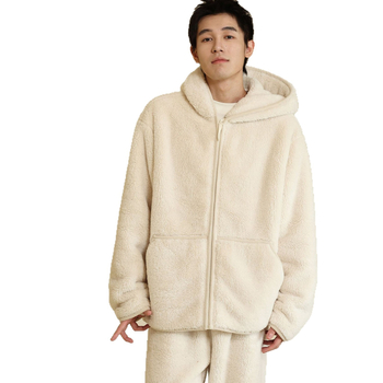 Vīriešu bieza kapucēta velūra pidžama komplekts – kardigāns, minimalistisks un ikdienas stila; V-veida kakla izgriezums, ekstra bieza 401–500 g/m²