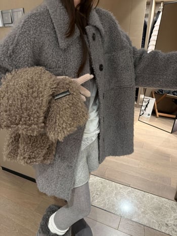 Sieviešu vilnas maisījuma mētelis, brīvs piegriezums, vidēja garuma, bieza siltums, japāņu-korejiešu brīvā stila, 50-70% vilna