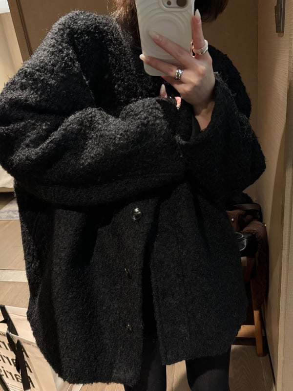 Sieviešu vilnas maisījuma mētelis, brīvs piegriezums, vidēja garuma, bieza siltums, japāņu-korejiešu brīvā stila, 50-70% vilna