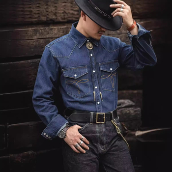 Muška denim košulja- jakna, pamuk, labav kroj, dugi rukavi