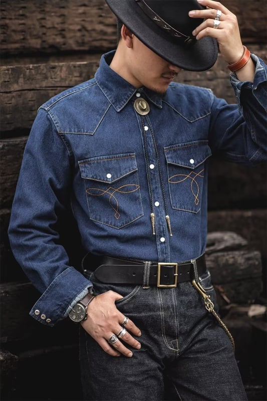 Muška denim košulja- jakna, pamuk, labav kroj, dugi rukavi