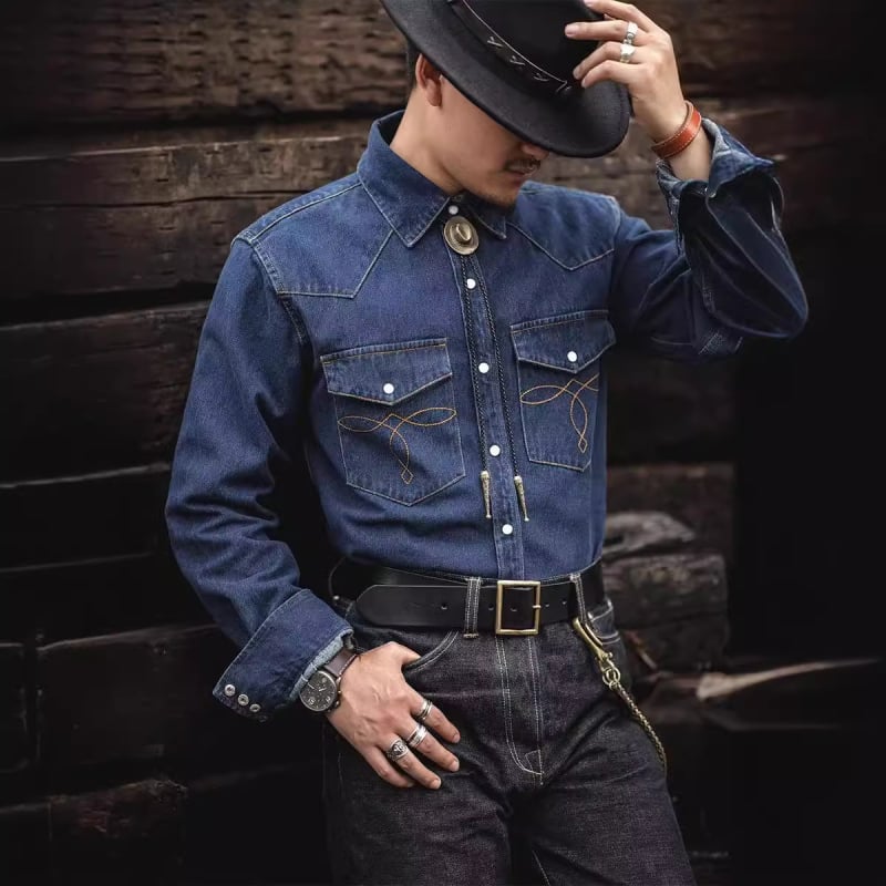 Muška denim košulja- jakna, pamuk, labav kroj, dugi rukavi
