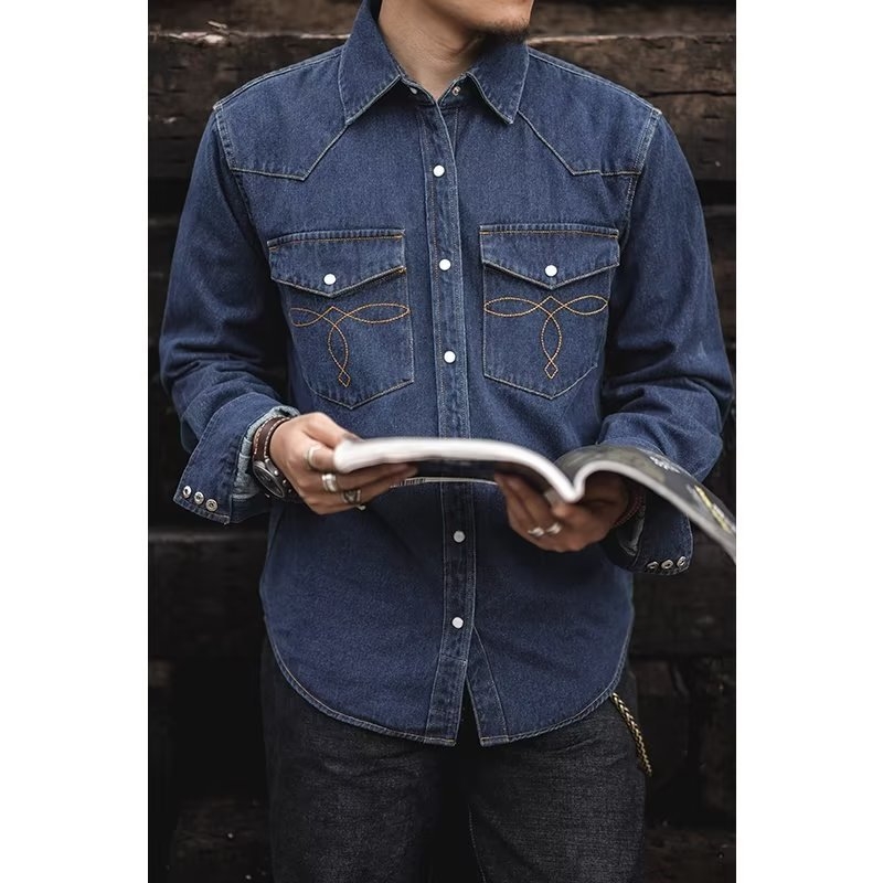 Muška denim košulja- jakna, pamuk, labav kroj, dugi rukavi