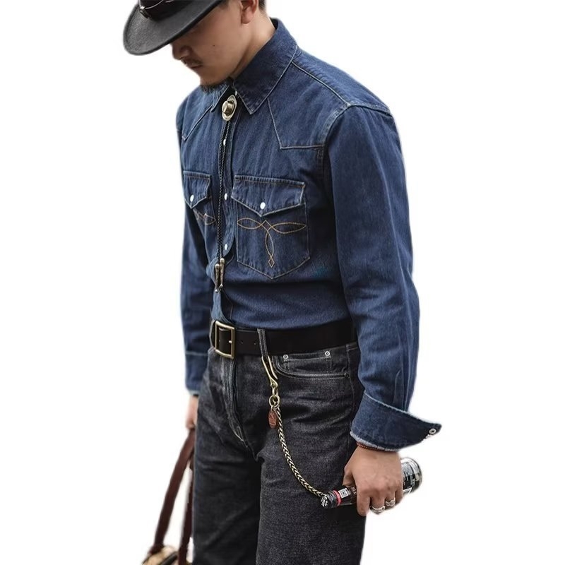 Muška denim košulja- jakna, pamuk, labav kroj, dugi rukavi
