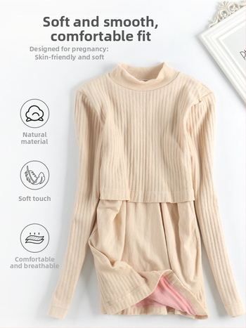 Nėščiųjų slaugos palaidinė su gobtuvu – nailono-kokvilės mišinys, ilgomis rankovėmis, siauras kirpimas, rudens–žiemos sezonas