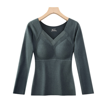 Top od grafena s integriranom čašicom i jastučićem za prsa, dugi rukav, V izrez, poliester
