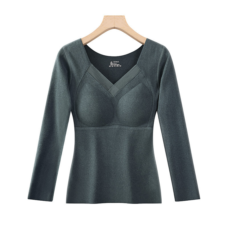 Top od grafena s integriranom čašicom i jastučićem za prsa, dugi rukav, V izrez, poliester