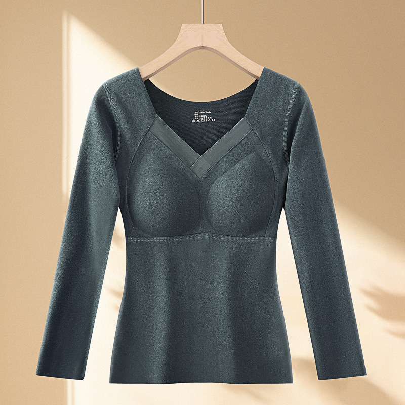 Top od grafena s integriranom čašicom i jastučićem za prsa, dugi rukav, V izrez, poliester
