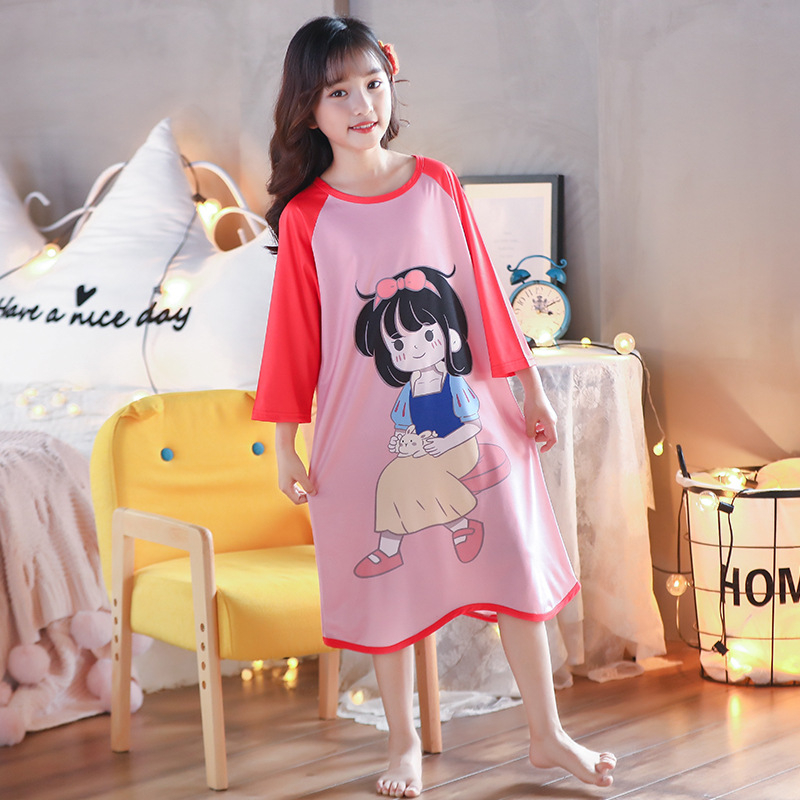 Mergaitei Milk Silk naktinukė – Cartoon raštas, Princesės stilius, 3–8 metų amžiaus, Vasara ir Pavasaris (Medžiaga: Milk Silk; 100% Poliesteris)