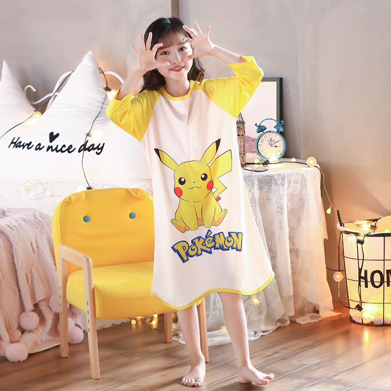 Mergaitei Milk Silk naktinukė – Cartoon raštas, Princesės stilius, 3–8 metų amžiaus, Vasara ir Pavasaris (Medžiaga: Milk Silk; 100% Poliesteris)