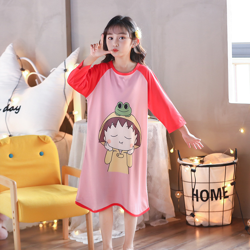 Mergaitei Milk Silk naktinukė – Cartoon raštas, Princesės stilius, 3–8 metų amžiaus, Vasara ir Pavasaris (Medžiaga: Milk Silk; 100% Poliesteris)