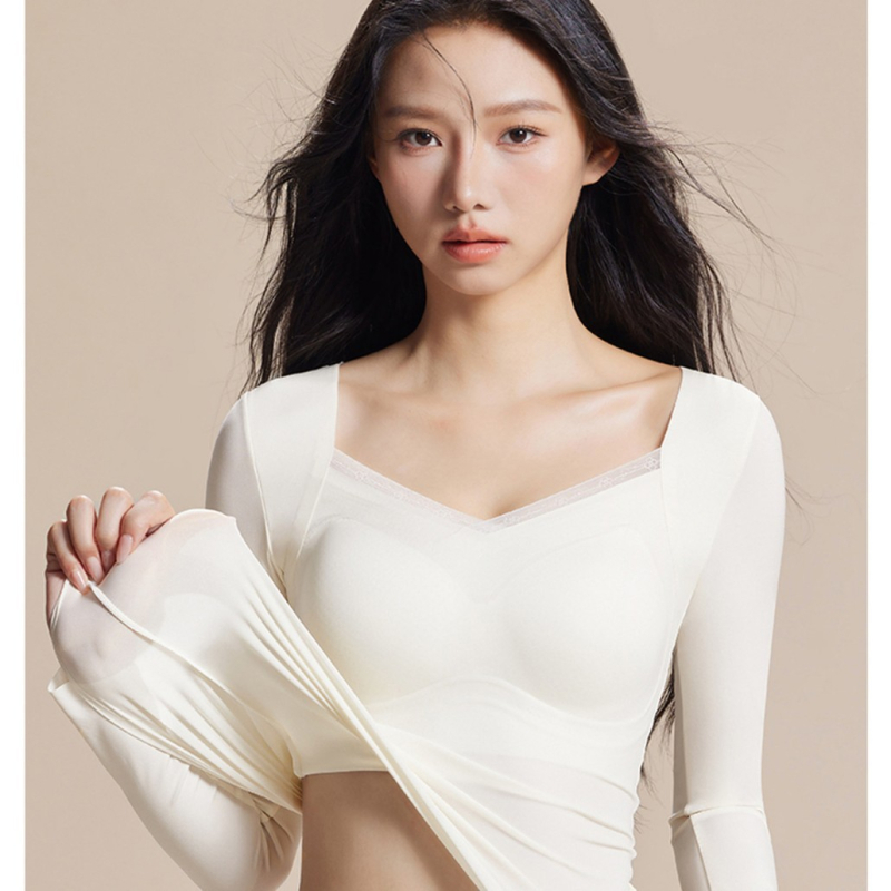 Nylon alapréteg felső, női, V-nyak, hosszú ujjú