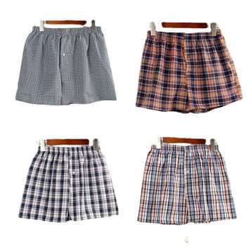 Férfi pamut szövött boxer briefs, lélegző középmagas derekú alsónemű, pamut ágyék alatti bélés, mintázatok: virágos, geometriai, kockás, csíkos