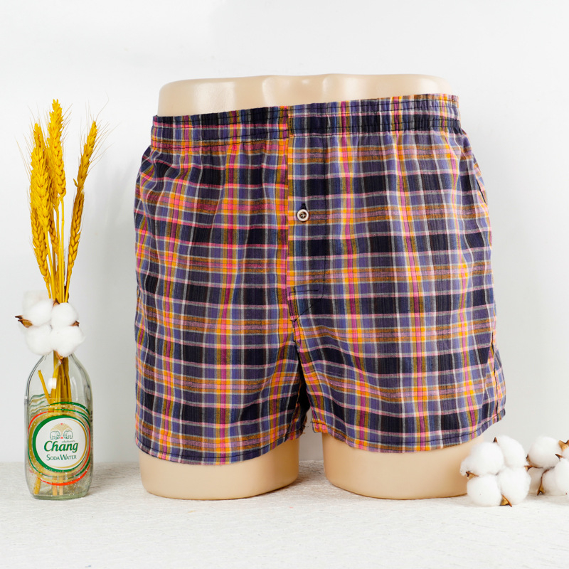 Férfi pamut szövött boxer briefs, lélegző középmagas derekú alsónemű, pamut ágyék alatti bélés, mintázatok: virágos, geometriai, kockás, csíkos
