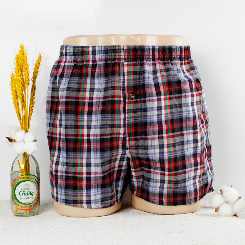 Férfi pamut szövött boxer briefs, lélegző középmagas derekú alsónemű, pamut ágyék alatti bélés, mintázatok: virágos, geometriai, kockás, csíkos