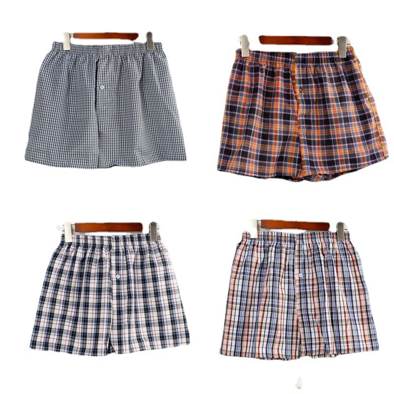 Férfi pamut szövött boxer briefs, lélegző középmagas derekú alsónemű, pamut ágyék alatti bélés, mintázatok: virágos, geometriai, kockás, csíkos