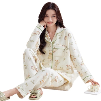 Σετ πιτζάμες μετά τον τοκετό για μητέρες — δύο τεμάχια, μακρύς μανίκι, 100% βαμβάκι, μεσαίου βάρους ύφασμα 181–200 g/m², κατάλληλο για θηλασμό