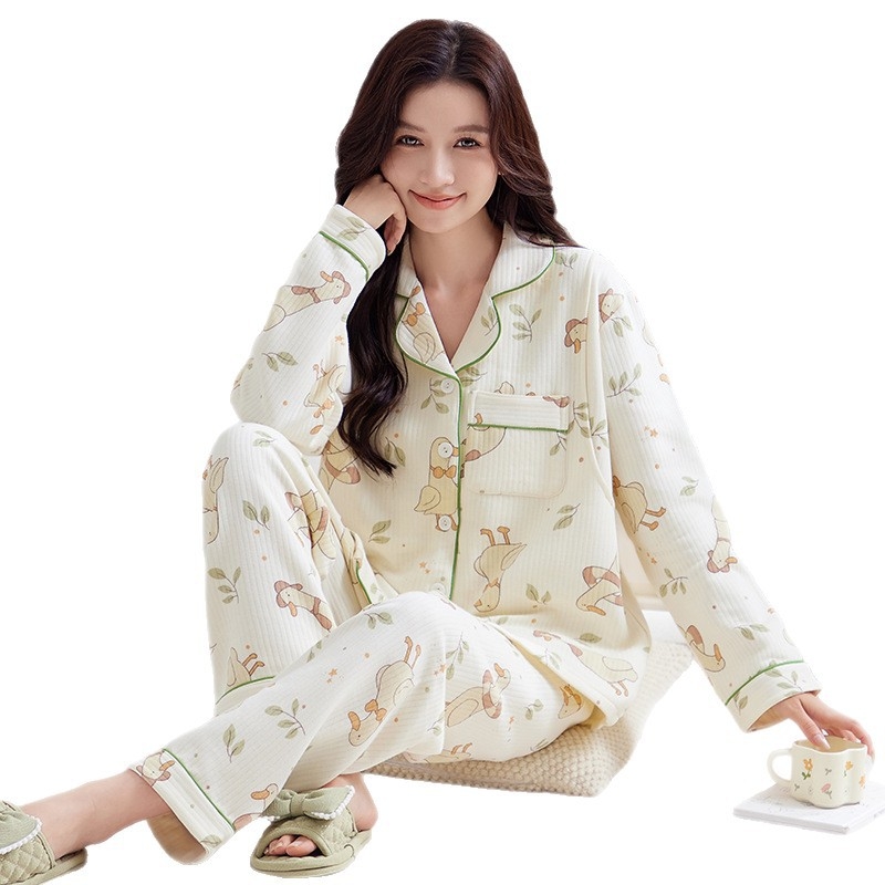 Σετ πιτζάμες μετά τον τοκετό για μητέρες — δύο τεμάχια, μακρύς μανίκι, 100% βαμβάκι, μεσαίου βάρους ύφασμα 181–200 g/m², κατάλληλο για θηλασμό