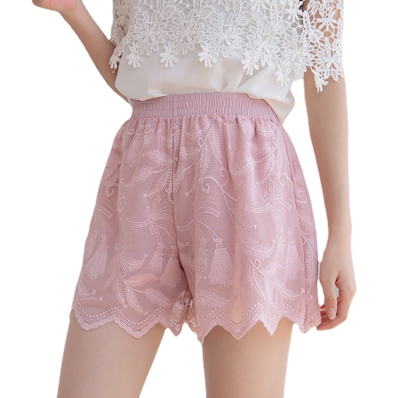 Moterų nėrinių saugos šortai su vidurio juosta, Ice Silk vidinis sluoksnis, greitai džiūsta, apsauga nuo persišvietimo