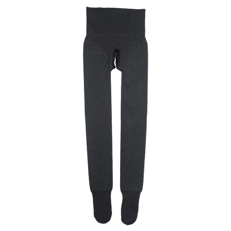 Leggings s visokim strukom, otvorenim preponom, debeli flis, češćeni pamuk, jednostavan uzorak