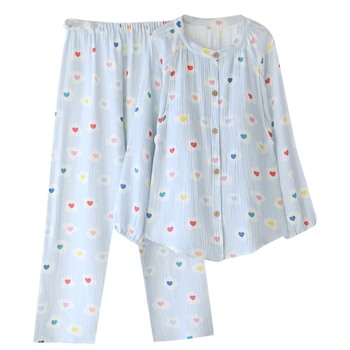 Μητρικό σετ οικιακής ένδυσης από 100% βαμβάκι κρεπ, φλοράλ μακριά μανίκια, στρογγυλή λαιμόκοψη, λεπτό ύφασμα, για άνοιξη-καλοκαίρι-φθινόπωρο