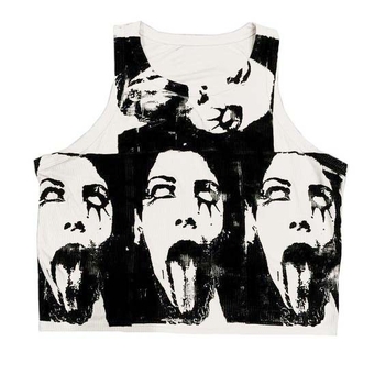 Ženski bezrukavni T-shirt – ispis Goth stila, uski kroj, poliester materijal, mikroelastičnost, široke ramene