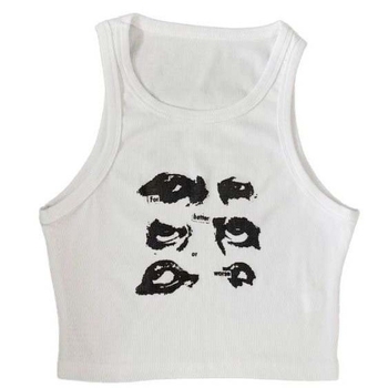 Ženski bezrukavni T-shirt – ispis Goth stila, uski kroj, poliester materijal, mikroelastičnost, široke ramene