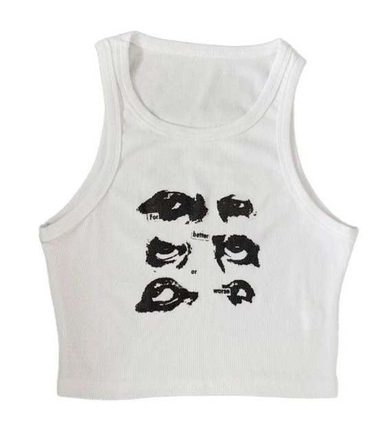 Ženski bezrukavni T-shirt – ispis Goth stila, uski kroj, poliester materijal, mikroelastičnost, široke ramene