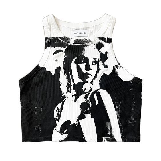 Ženski bezrukavni T-shirt – ispis Goth stila, uski kroj, poliester materijal, mikroelastičnost, široke ramene