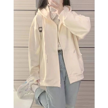 Ženski hoodies s kapuljačom i zatvaračem – japanski stil sladak, opušten kroj; corduroy tkanina s krznom zečjeg (<30%); proljeće 2023