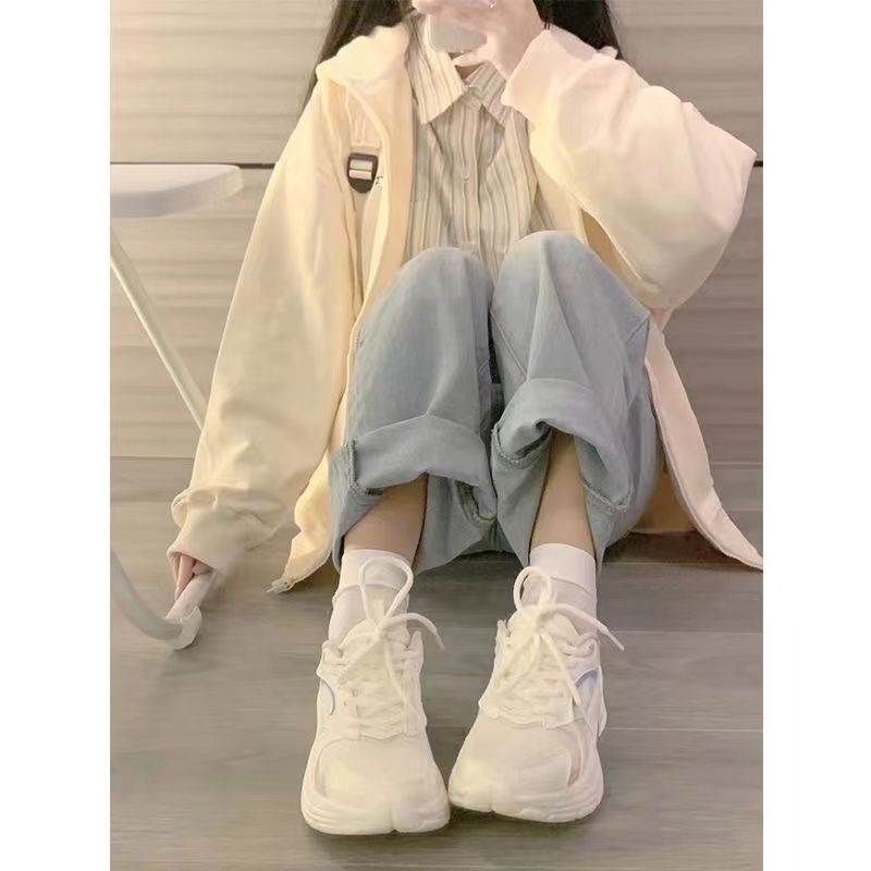 Ženski hoodies s kapuljačom i zatvaračem – japanski stil sladak, opušten kroj; corduroy tkanina s krznom zečjeg (<30%); proljeće 2023