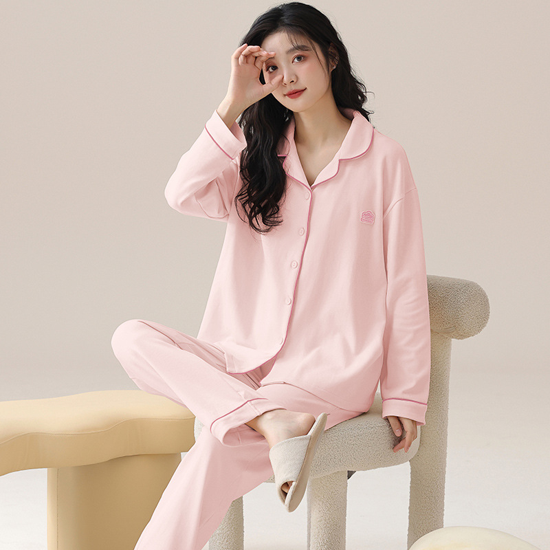 Női posztpartum pizsama szett kardigánnal, hosszú ujjú felső és hosszú nadrág, pamut