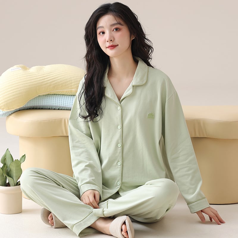 Női posztpartum pizsama szett kardigánnal, hosszú ujjú felső és hosszú nadrág, pamut