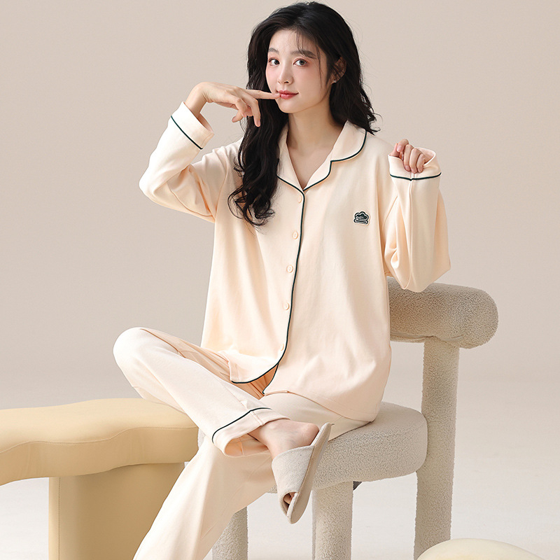 Női posztpartum pizsama szett kardigánnal, hosszú ujjú felső és hosszú nadrág, pamut